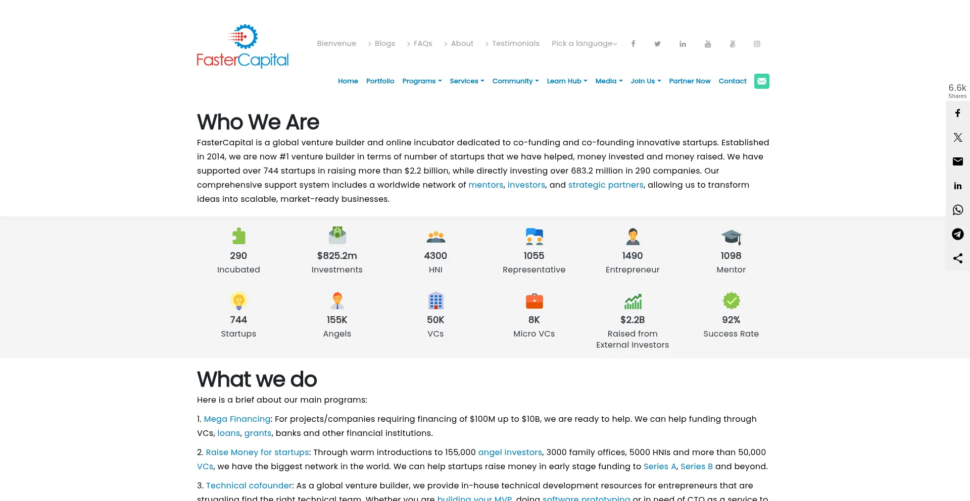 Website screenshot of Fastercapital.com