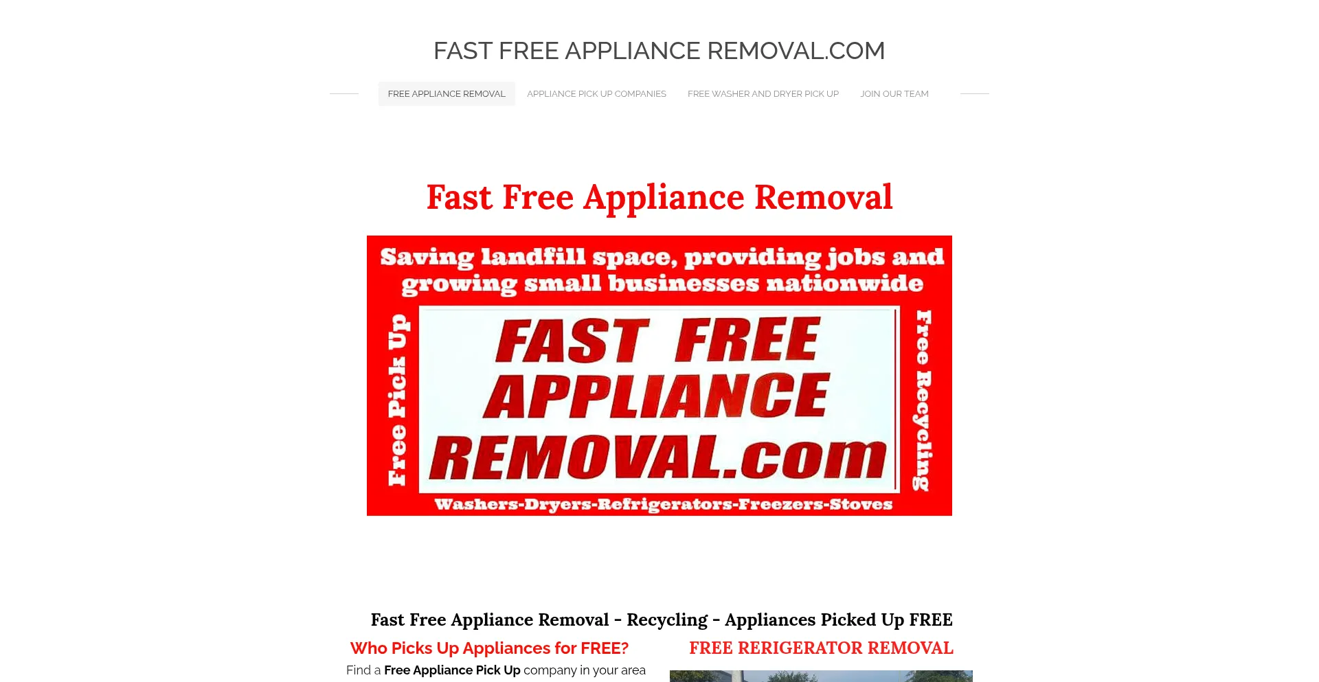Website screenshot of Fastfreeapplianceremoval.com