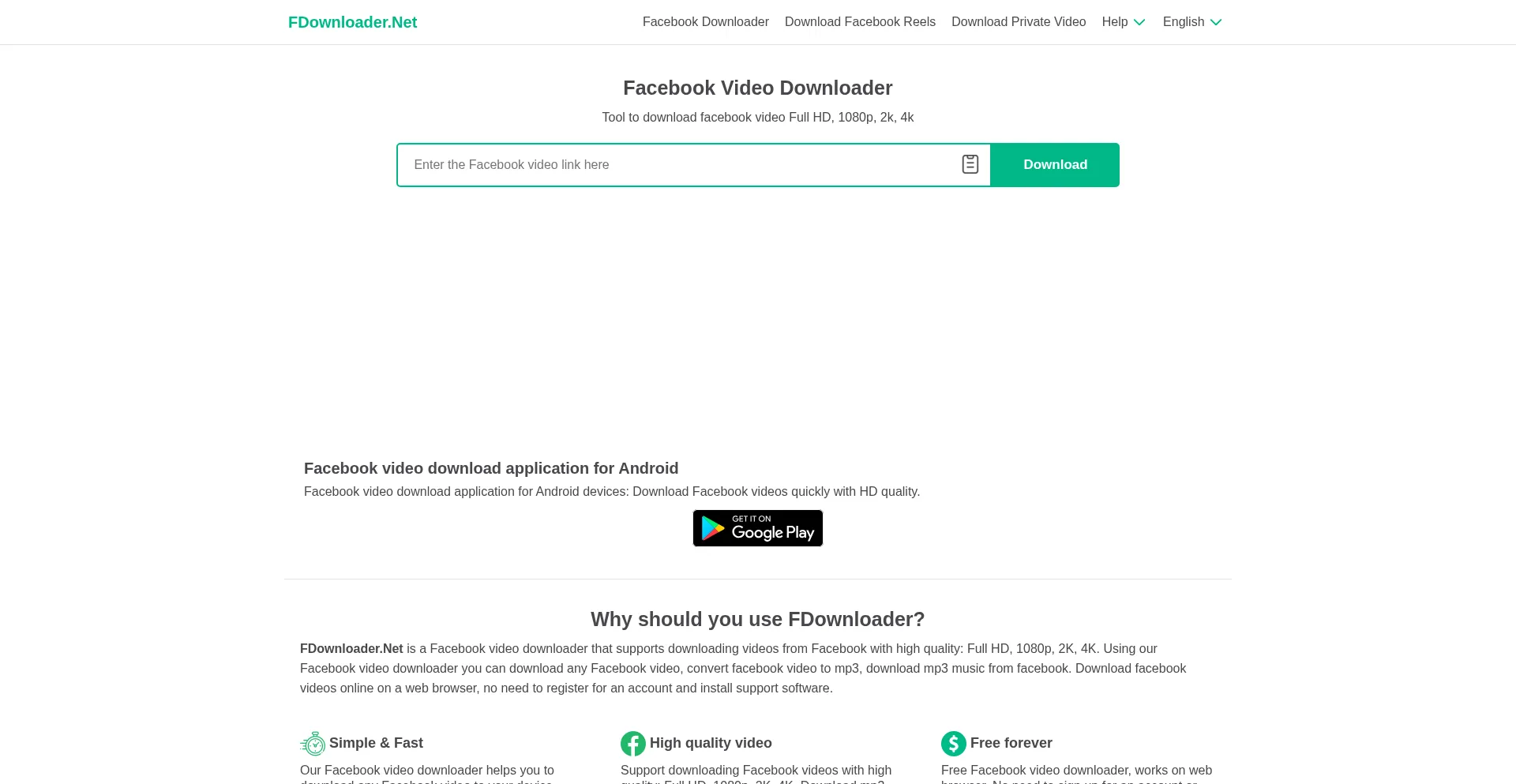 Website screenshot of Fdownloader.net