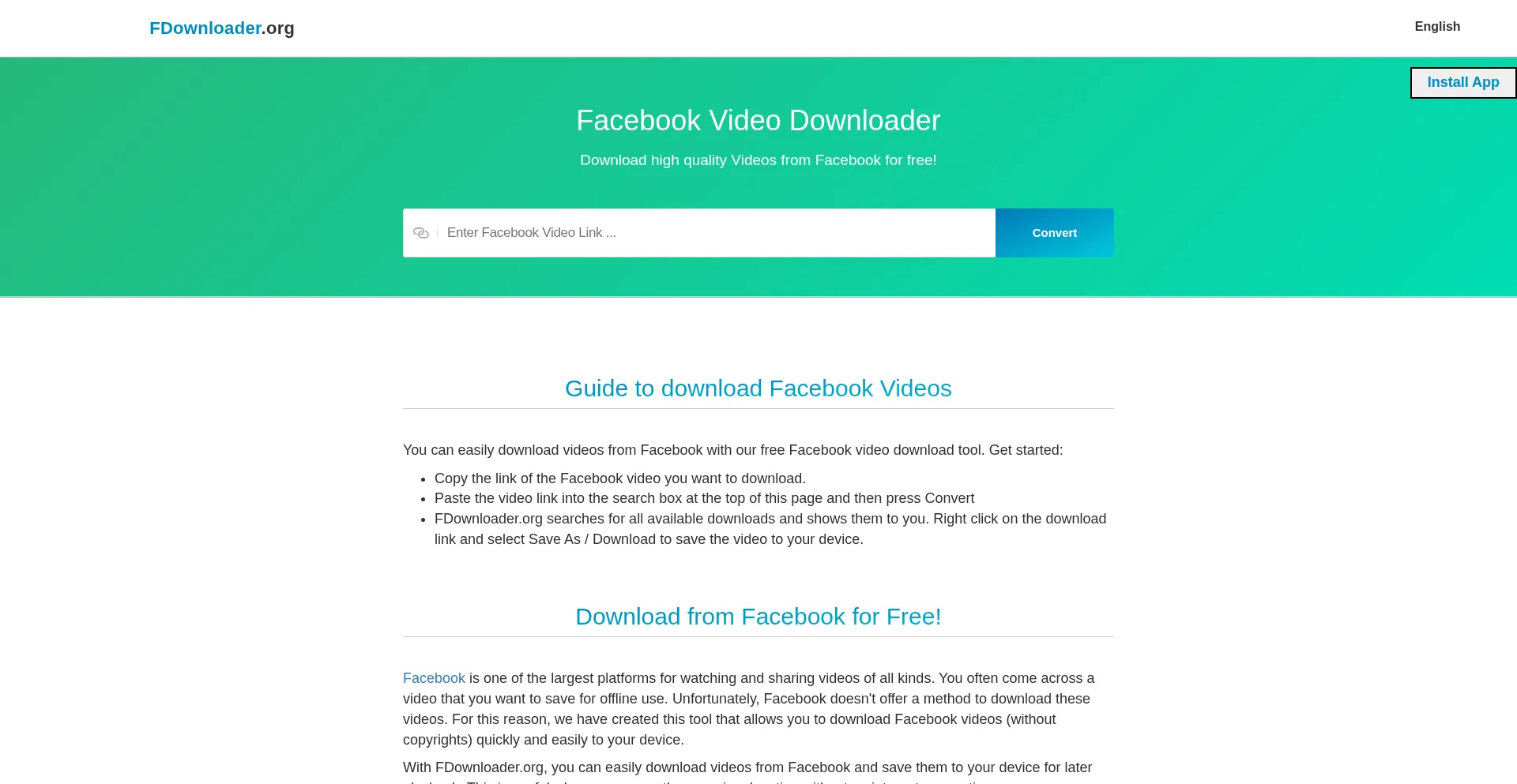 Website screenshot of Fdownloader.org