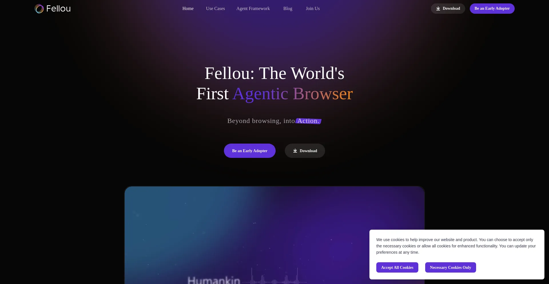 Website screenshot of Fellou.ai