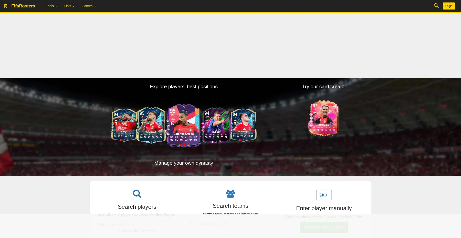 Website screenshot of Fifarosters.com