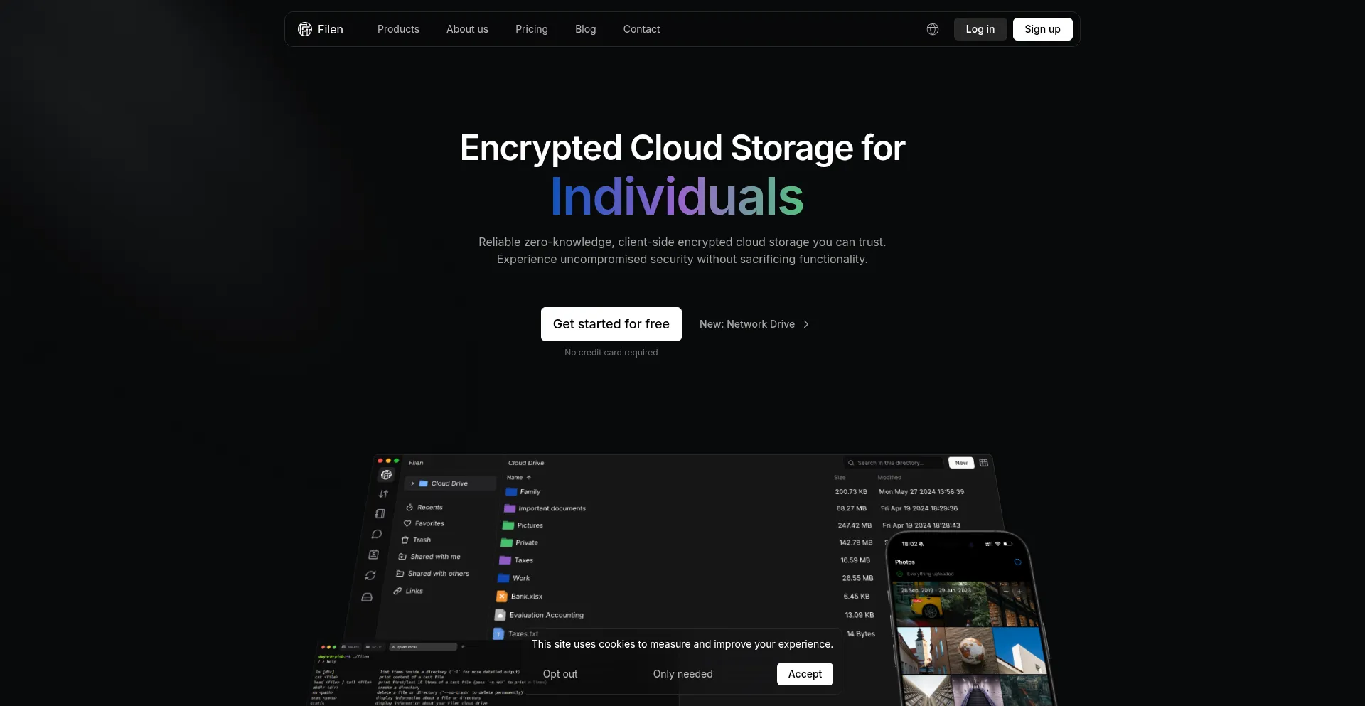 Website screenshot of Filen.io