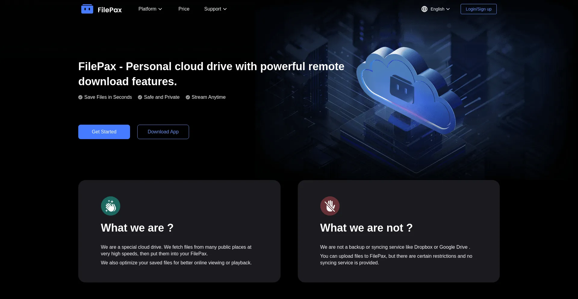 Website screenshot of Filepax.net