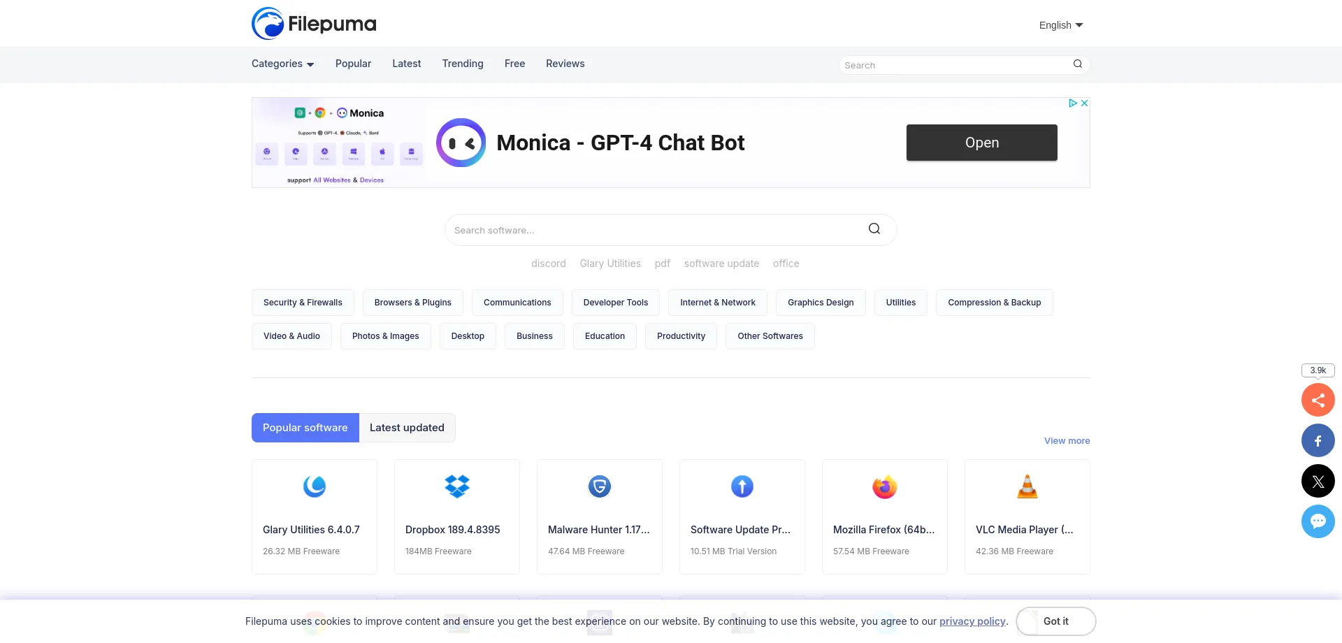 Website screenshot of Filepuma.com