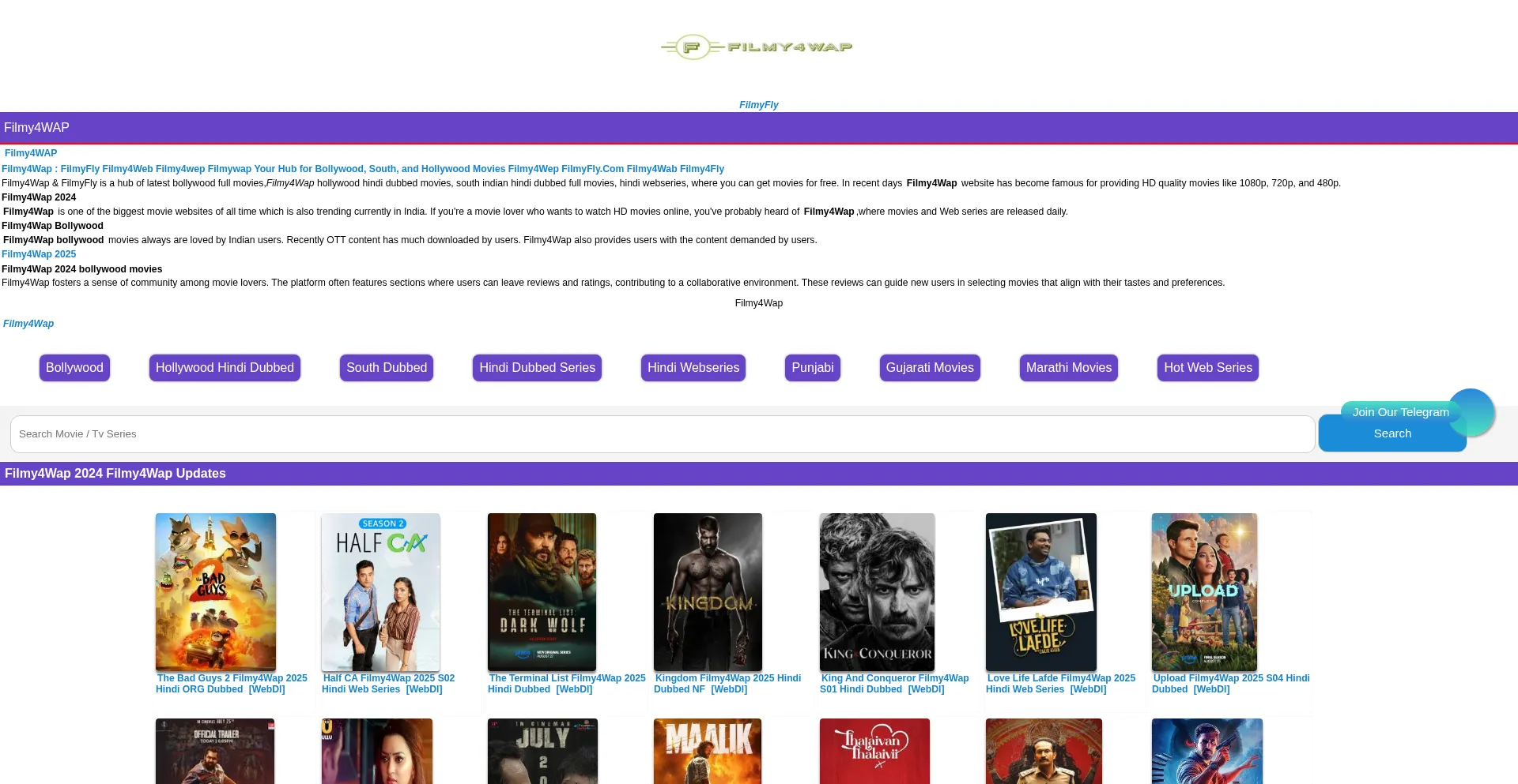 Website screenshot of Filmyfly.skin