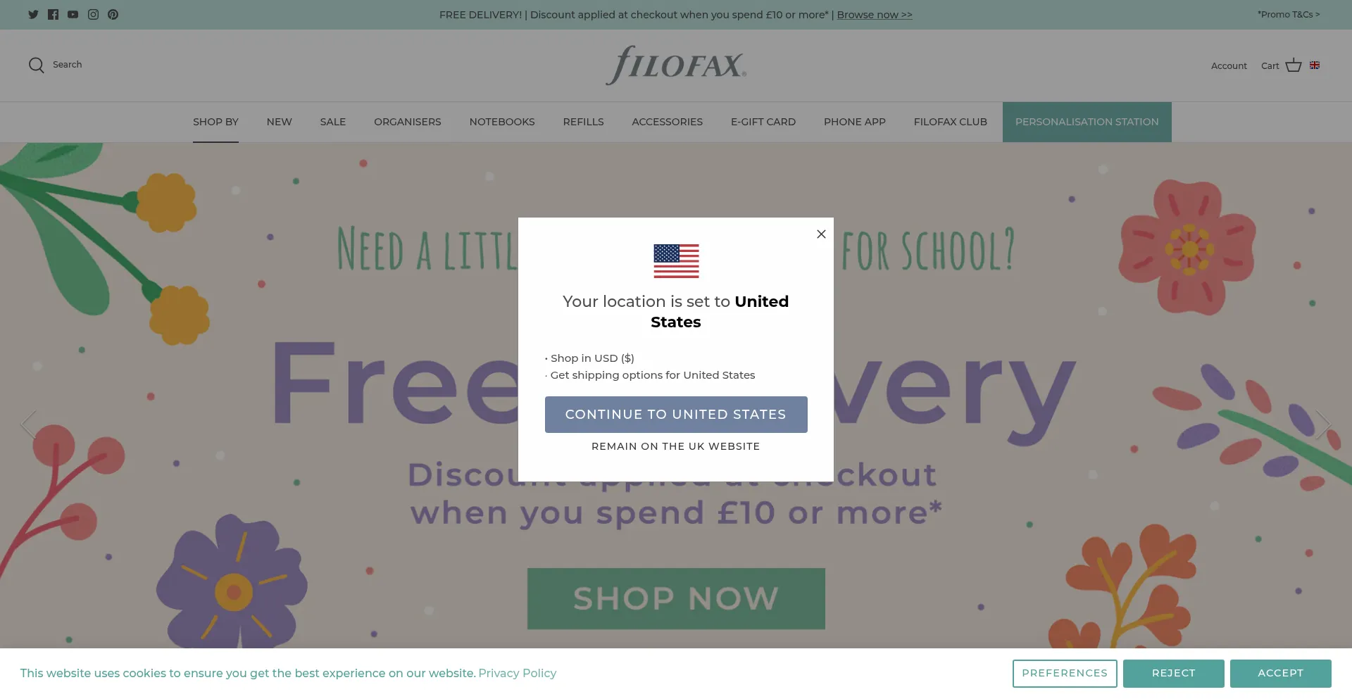 Website screenshot of Filofax.com