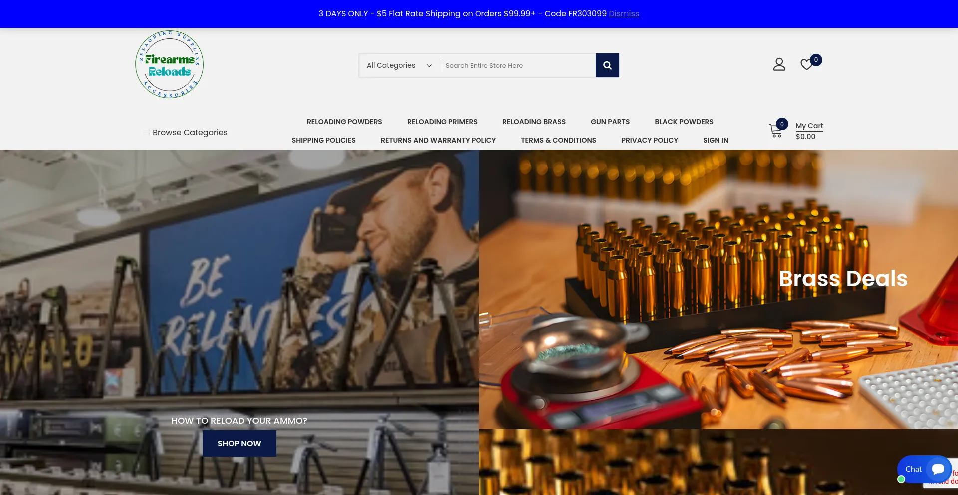 Website screenshot of Firearmsreloads.com