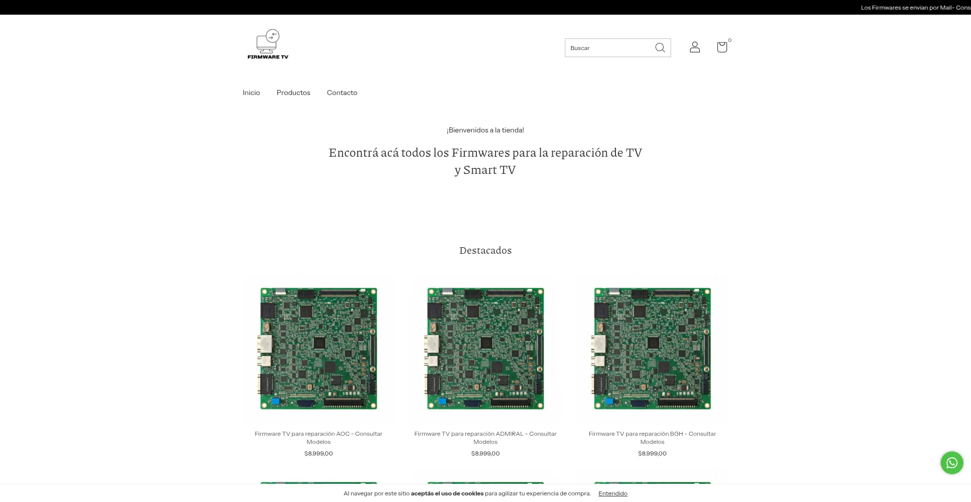 Website screenshot of Firmwaretv.com.ar