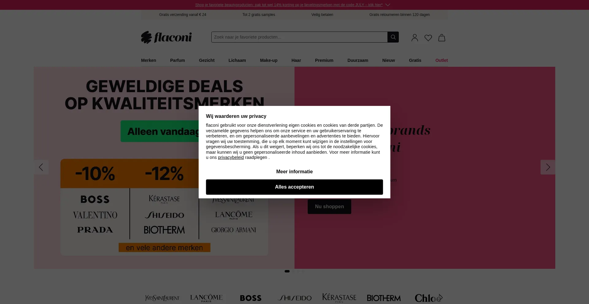 Website screenshot of Flaconi.be