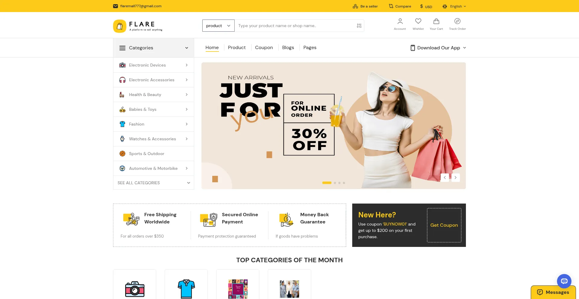 Website screenshot of Flaremall.com