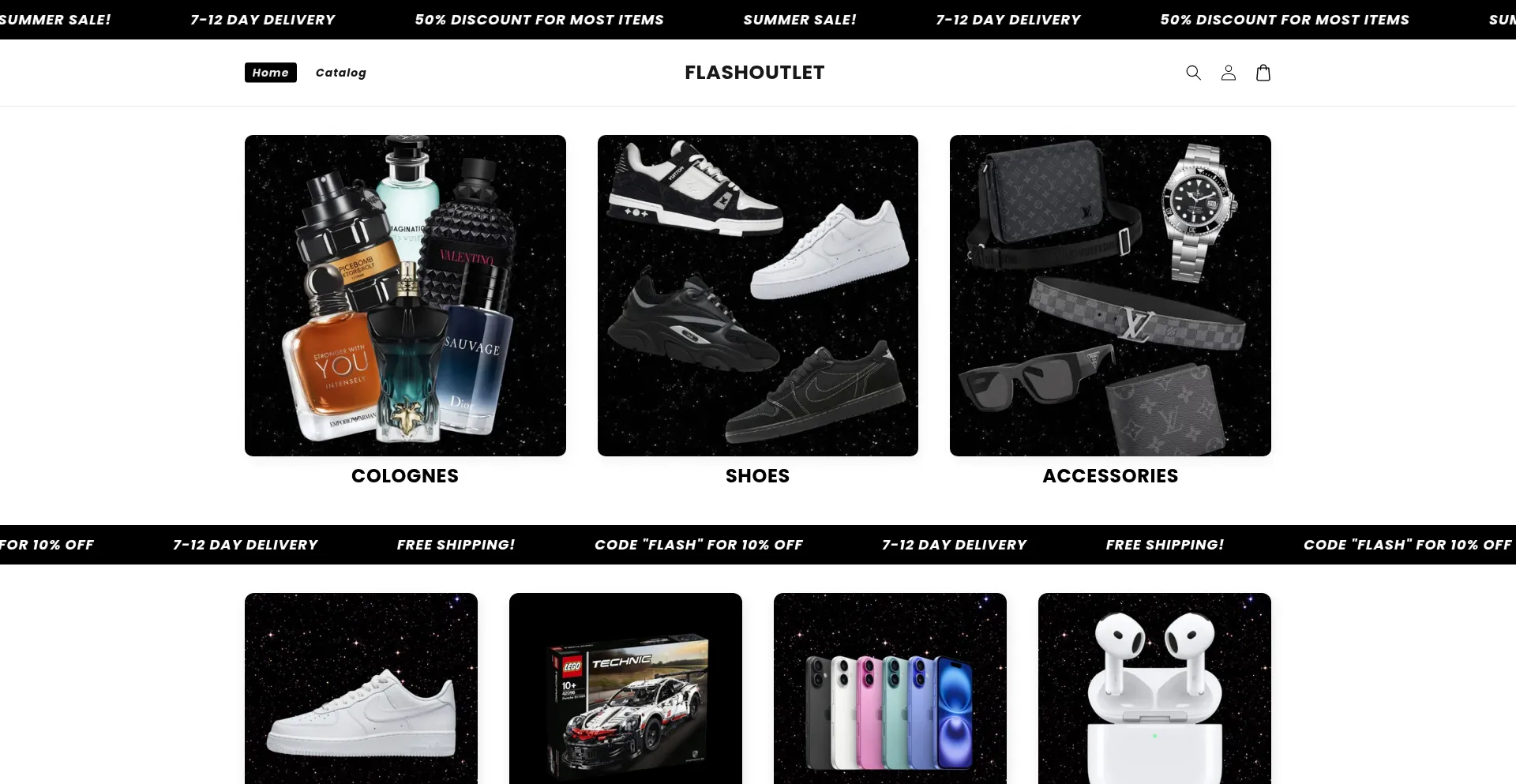 Website screenshot of Flashoutlets.store