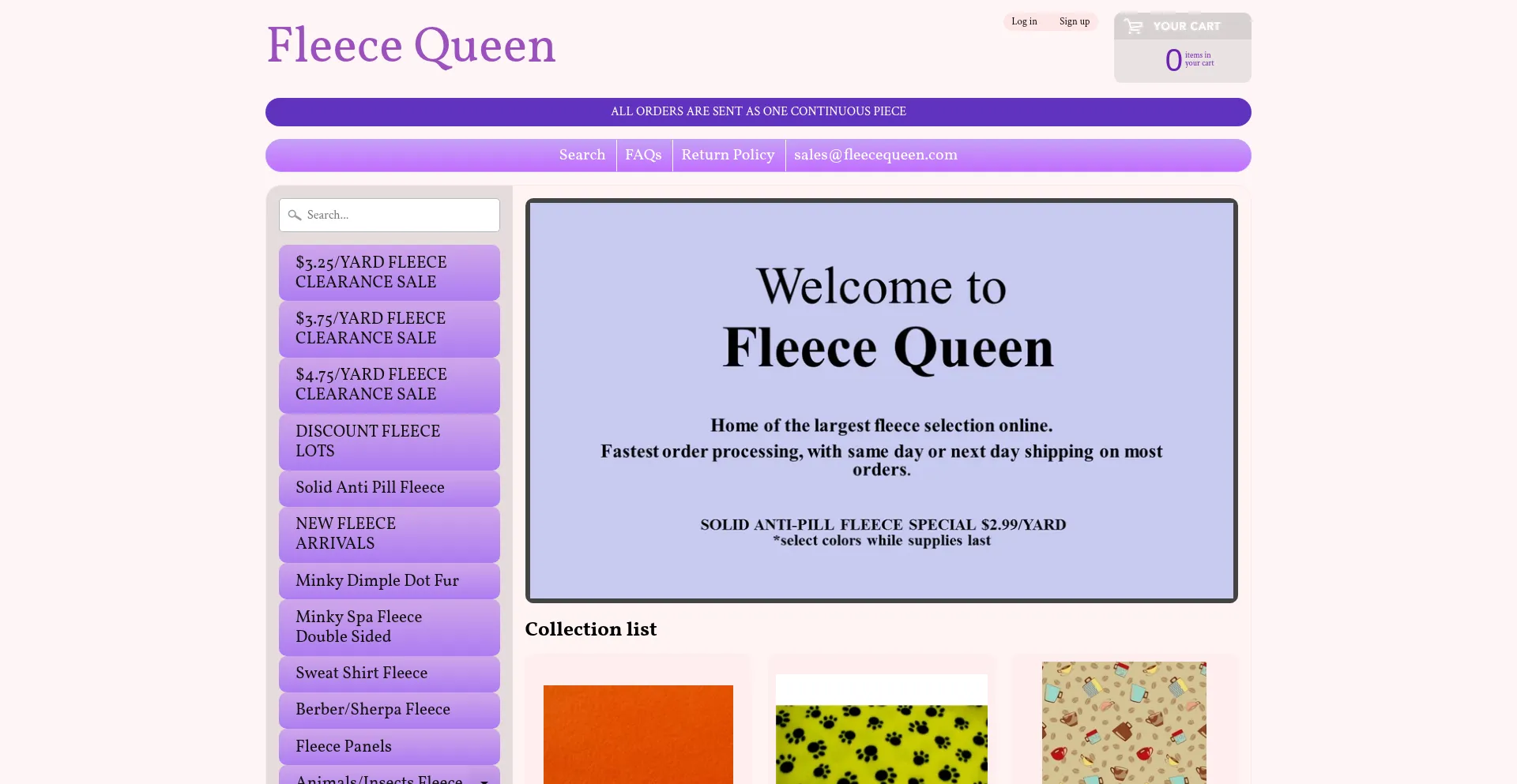 Website screenshot of Fleecequeen.com