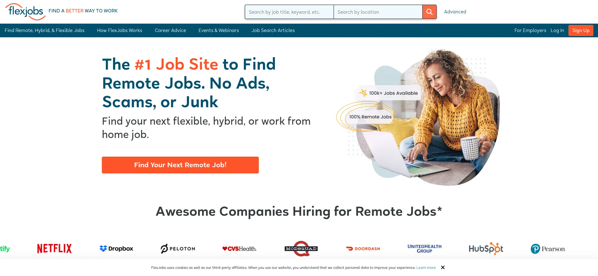 Website screenshot of Flexjobs.com