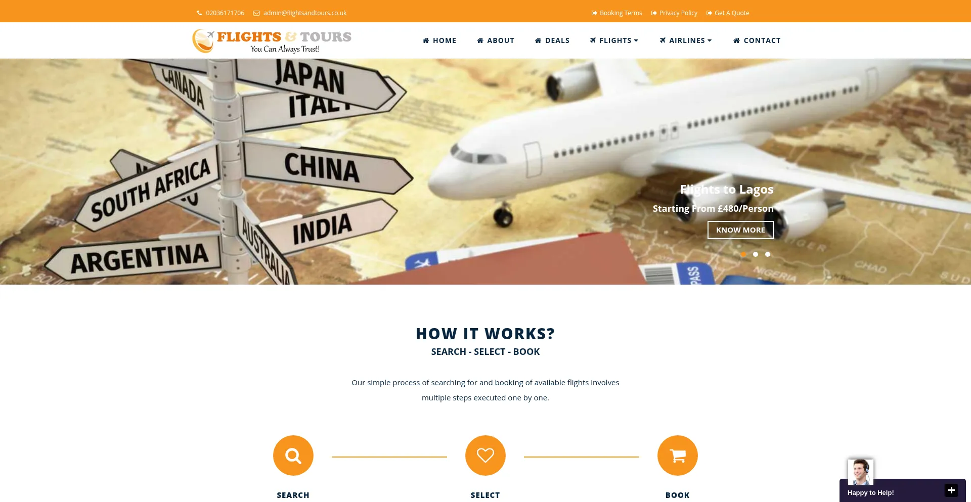 Website screenshot of Flightsandtours.co.uk