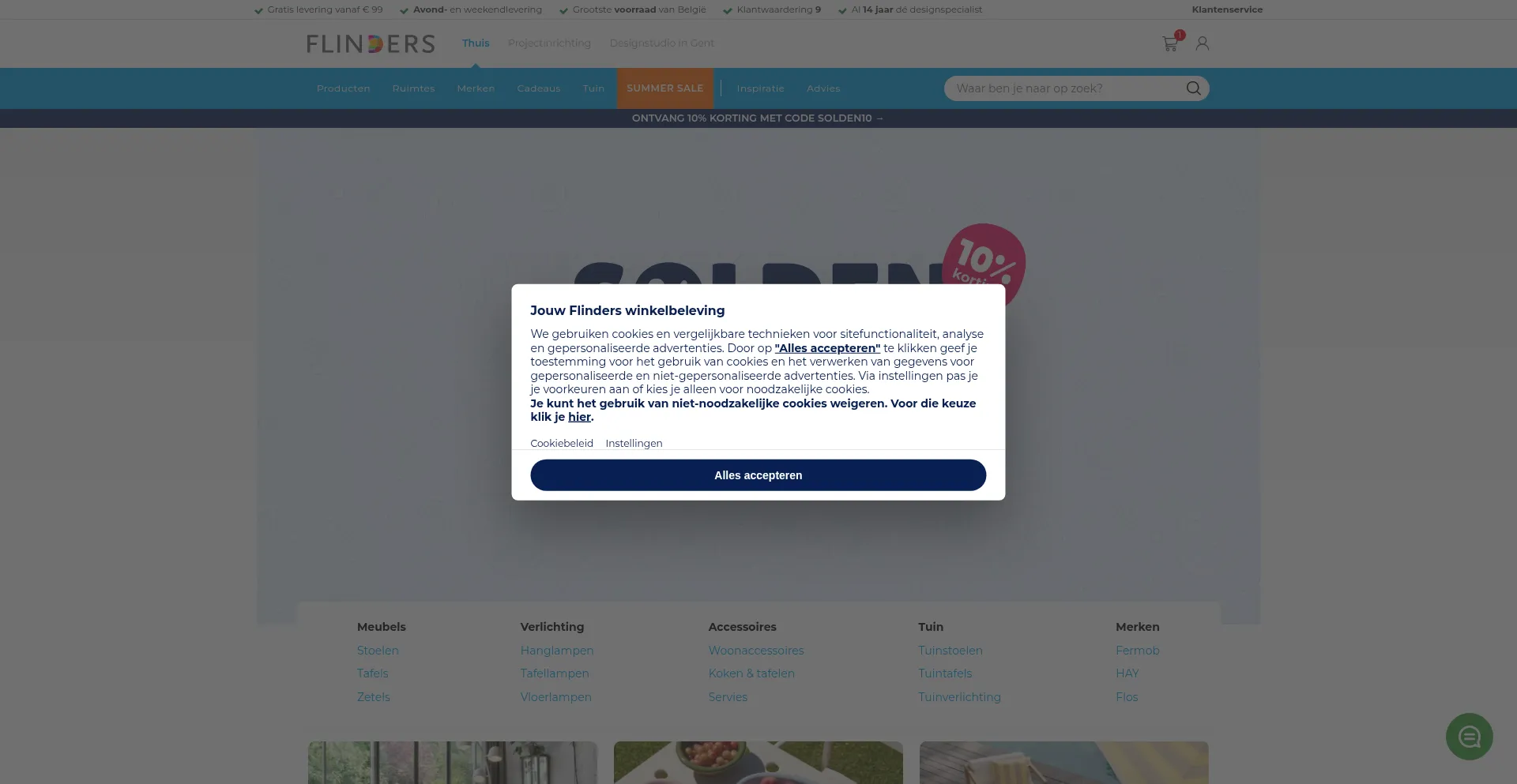 Website screenshot of Flinders.be
