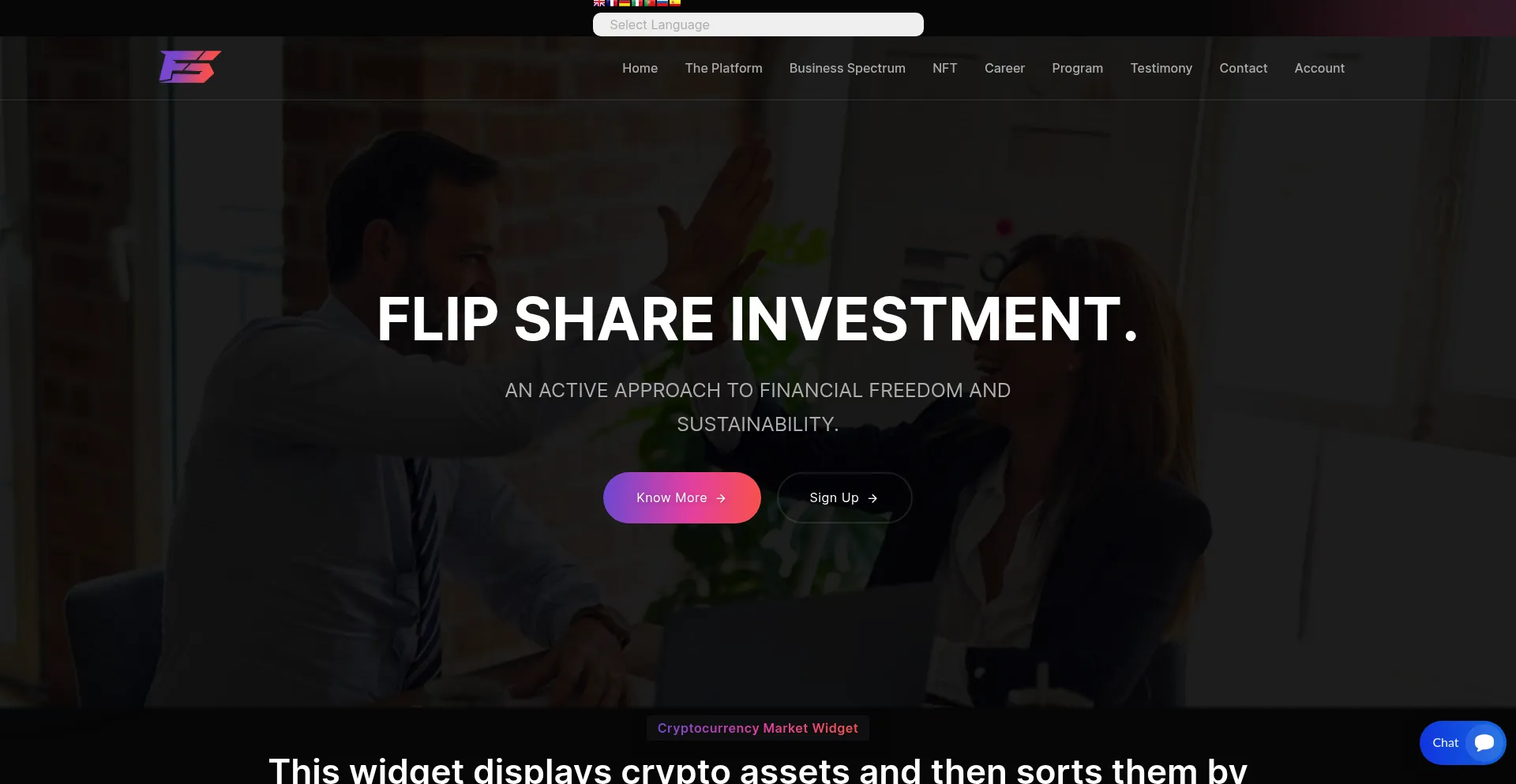Website screenshot of Flipshareinvestment.org