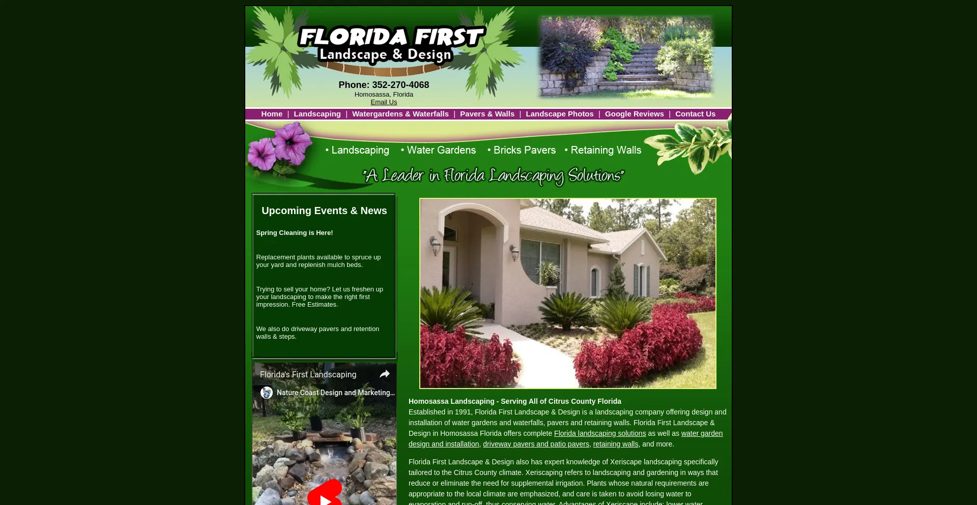 Website screenshot of Floridafirstlandscaping.com