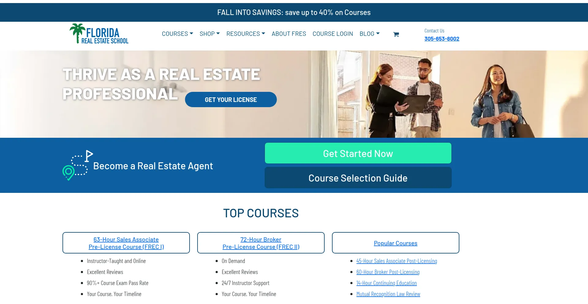 Website screenshot of Floridarealestateschool.com