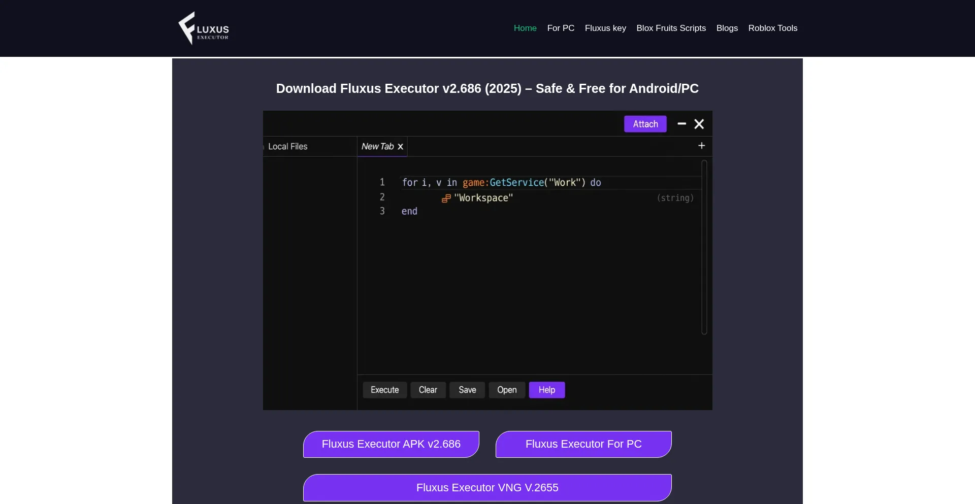 Website screenshot of Fluxusdownload.com