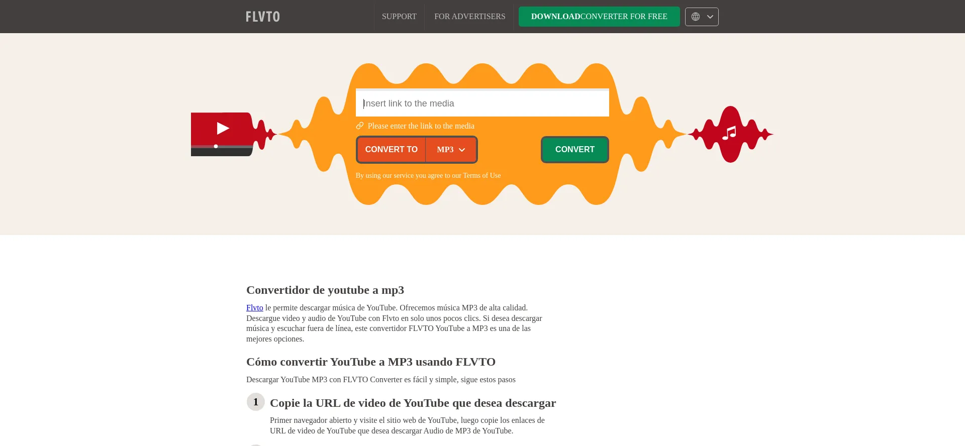 Website screenshot of Flvto.pro