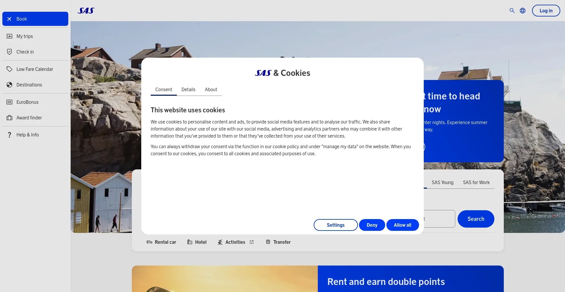 Website screenshot of Flysas.com