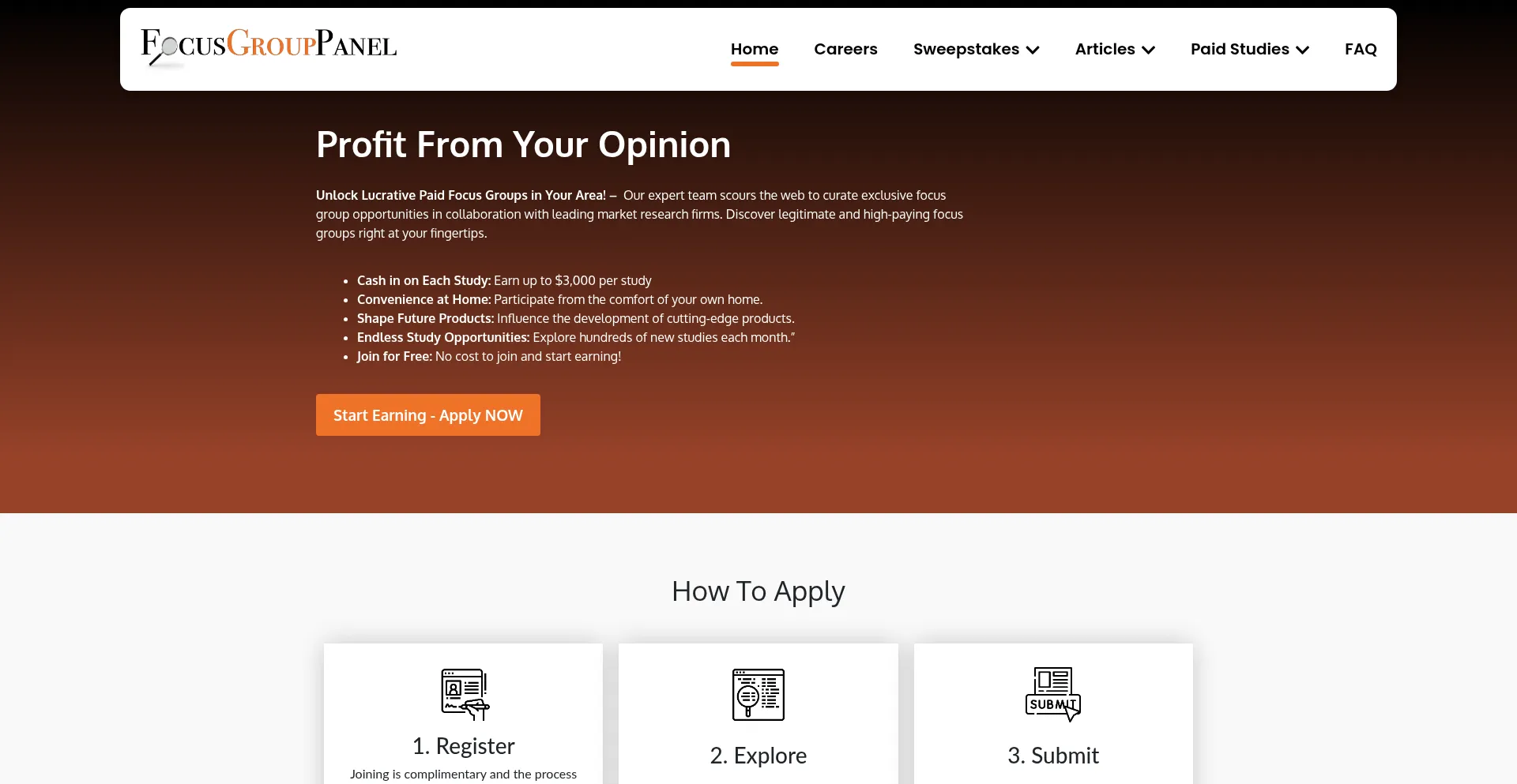 Website screenshot of Focusgrouppanel.com