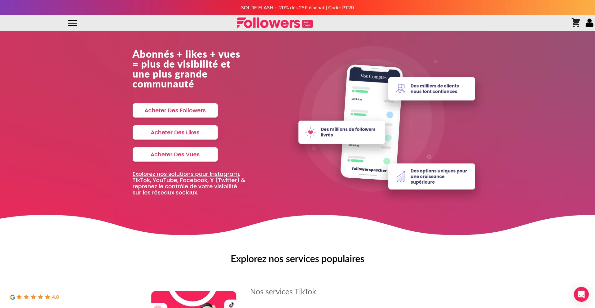 Website screenshot of Followerspascher.com