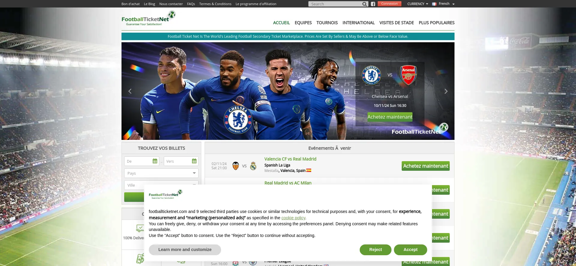 Website screenshot of Footballticketnet.fr