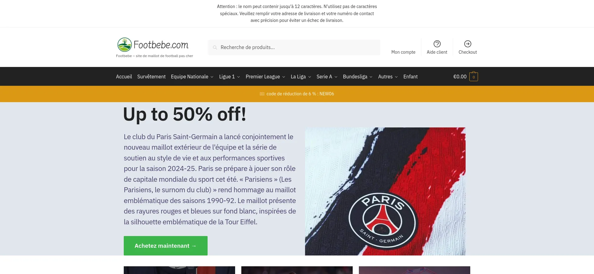 Website screenshot of Footbebe.com