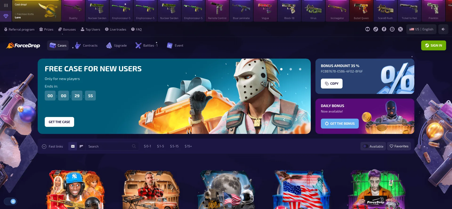 Website screenshot of Forcedrop.gg