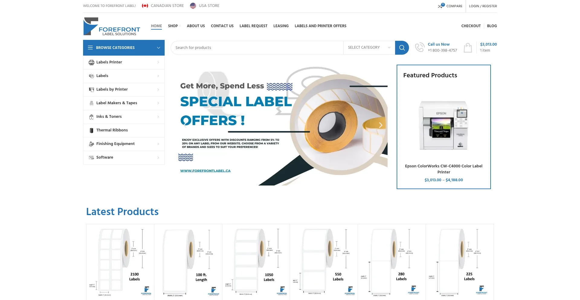 Website screenshot of Forefrontlabel.ca