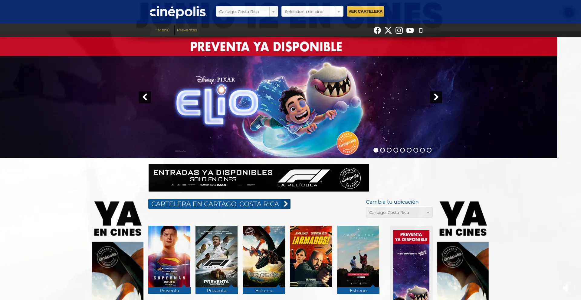 Website screenshot of Formatos.cinepolis.co.cr