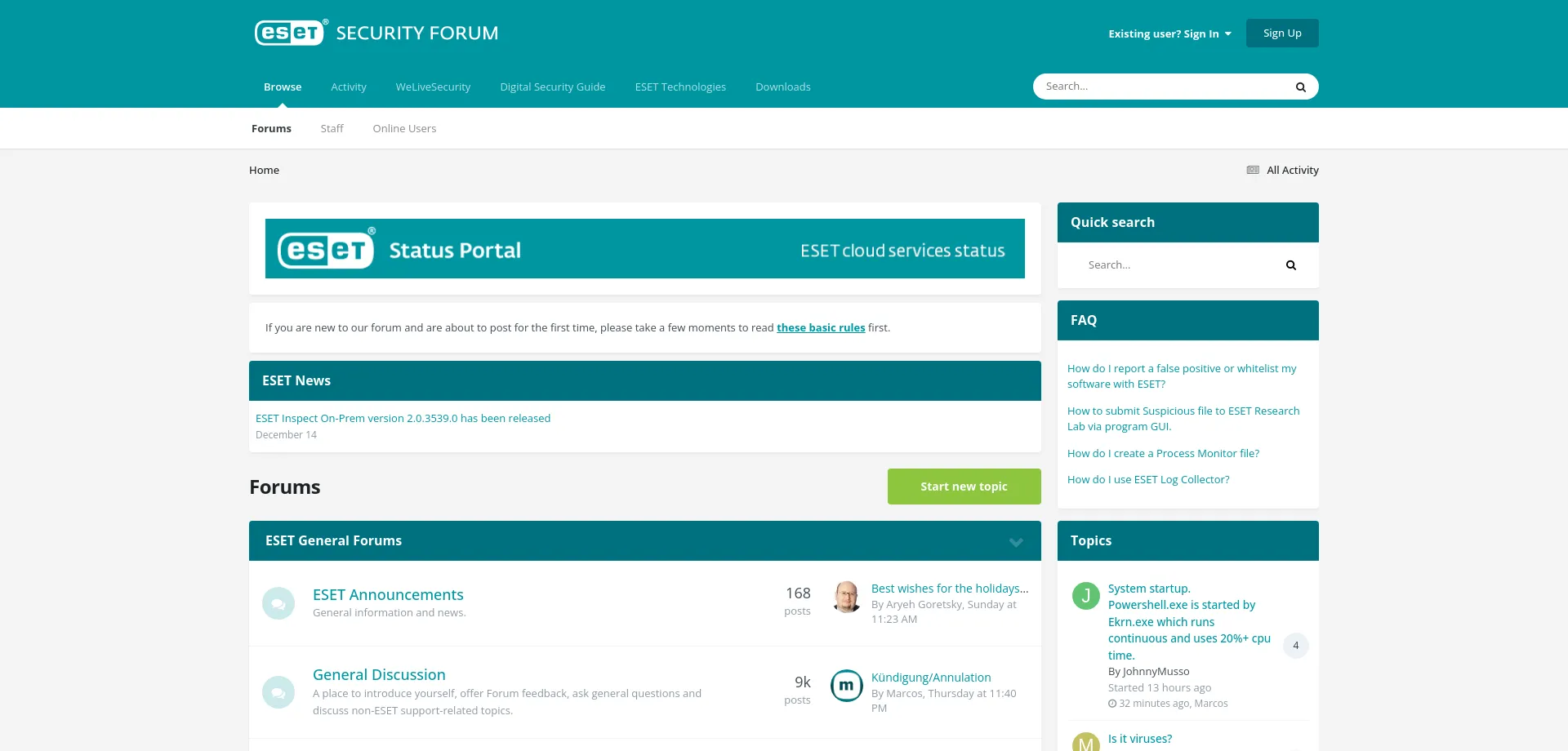 Website screenshot of Forum.eset.com