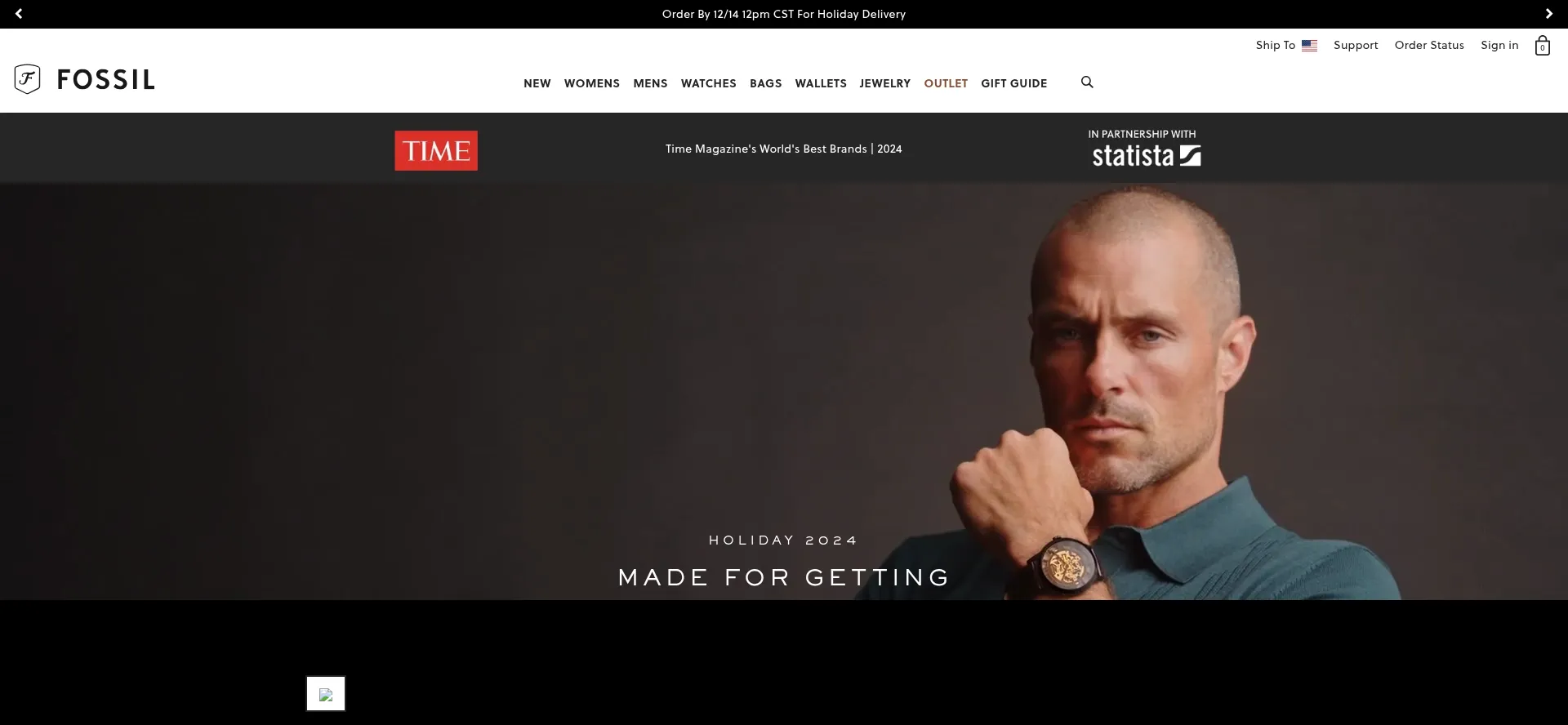 Website screenshot of Fossil.com