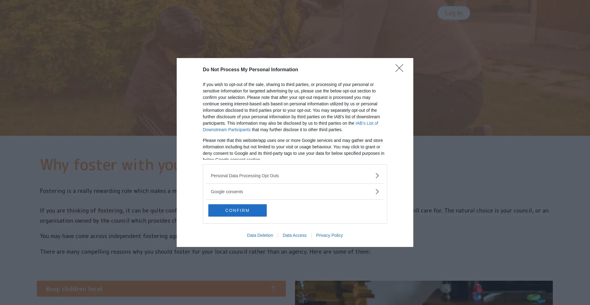 Website screenshot of Fosterwithyourcouncil.uk
