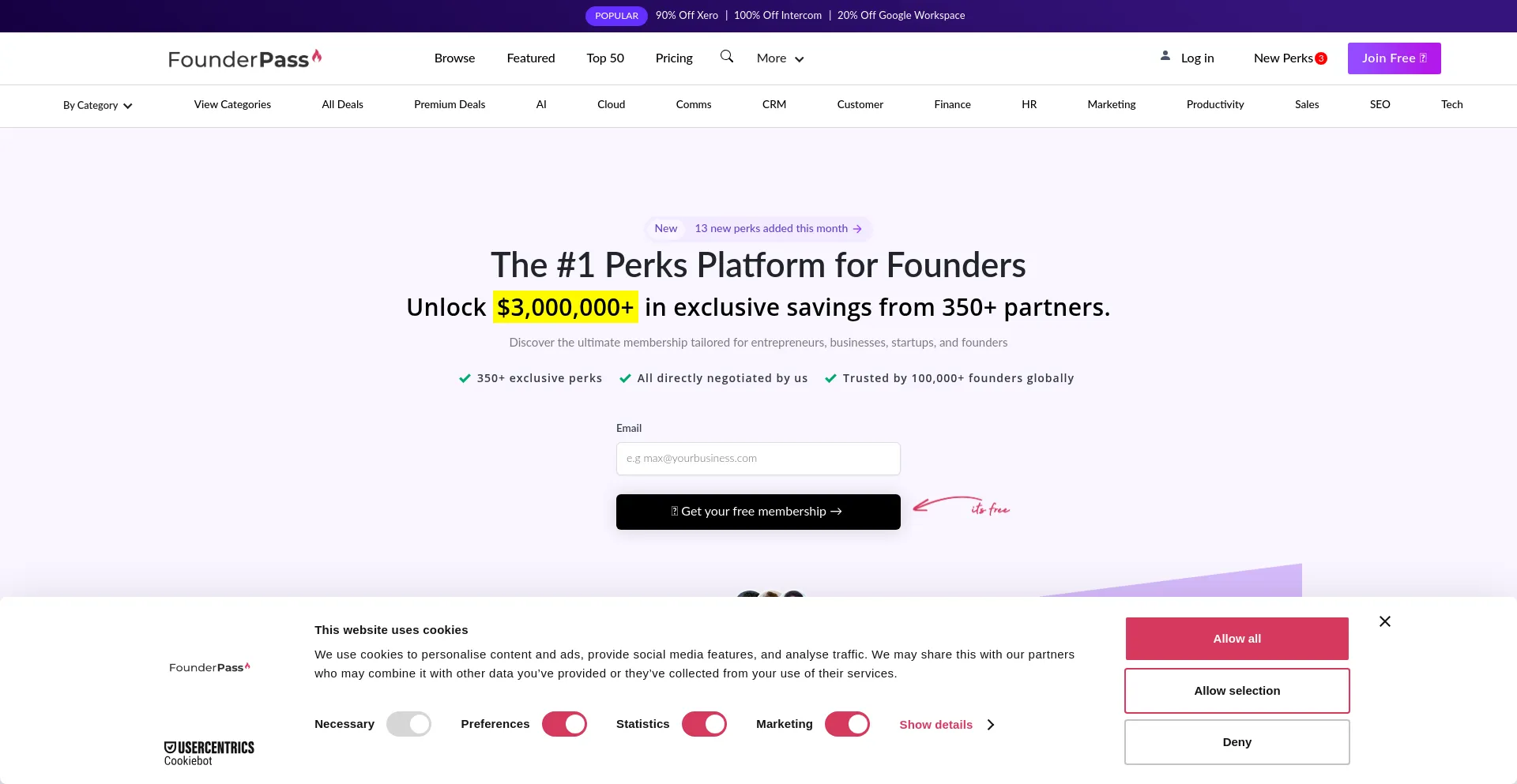Website screenshot of Founderpass.com