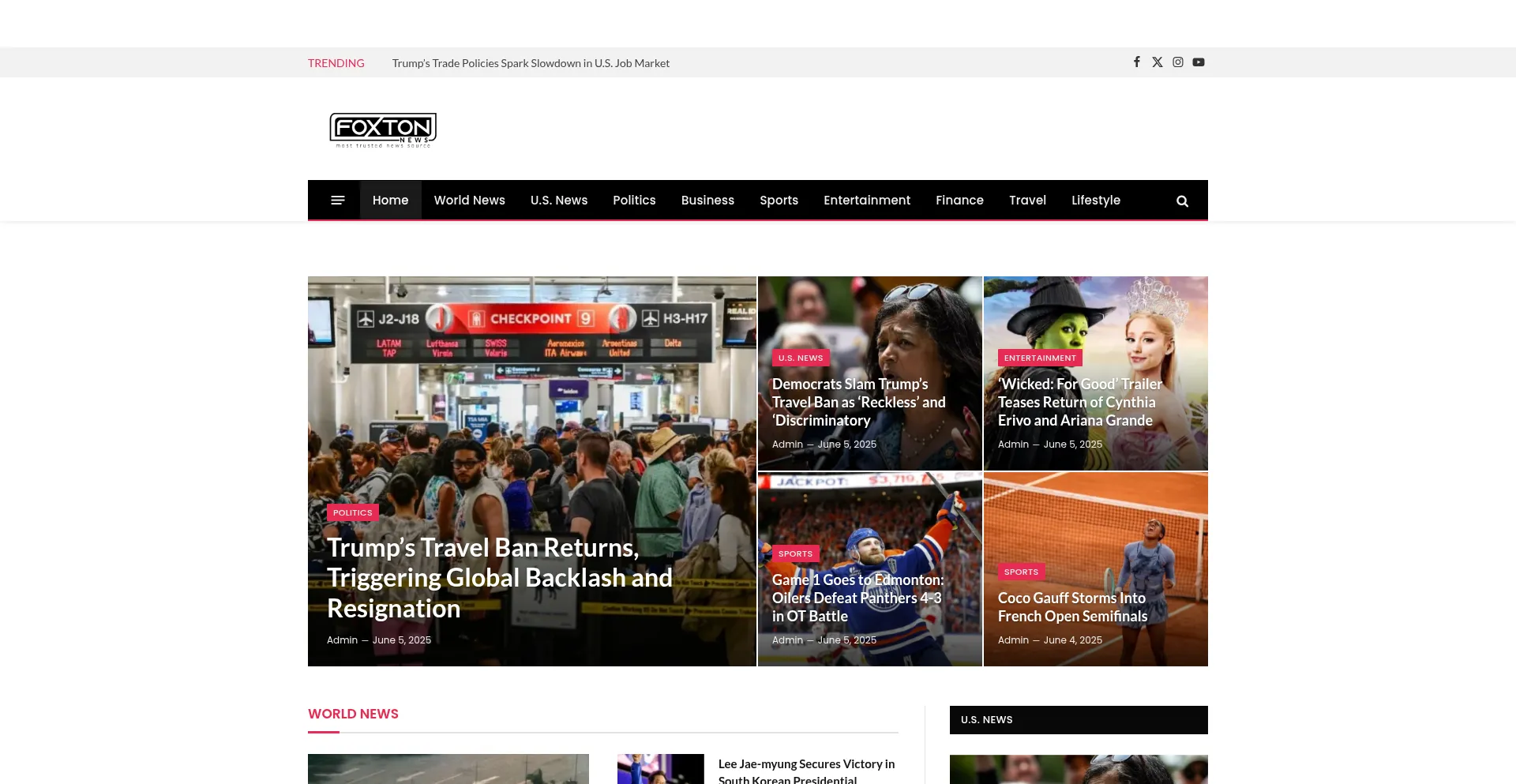 Website screenshot of Foxtonnews.com