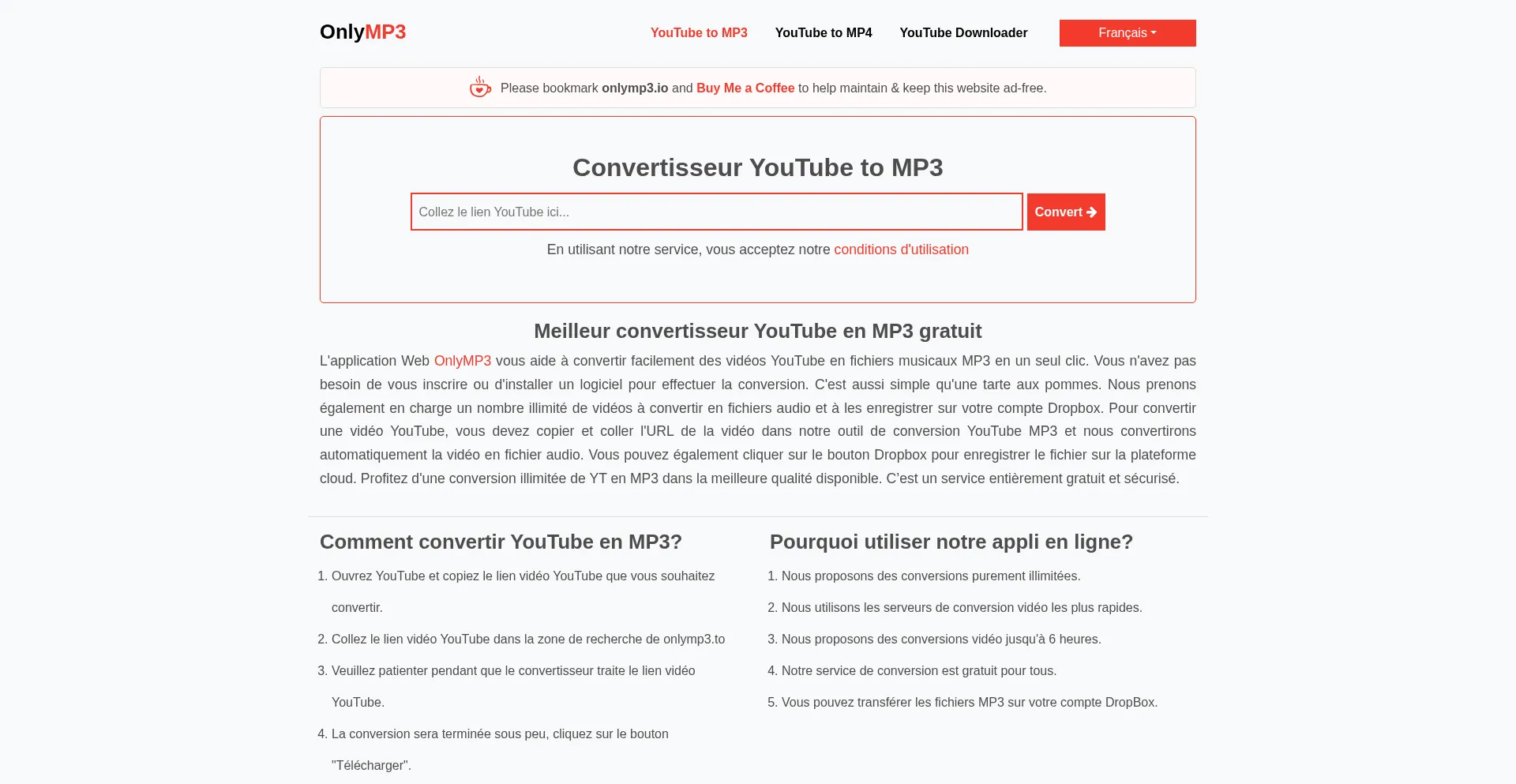 Website screenshot of Fr.onlymp3.io