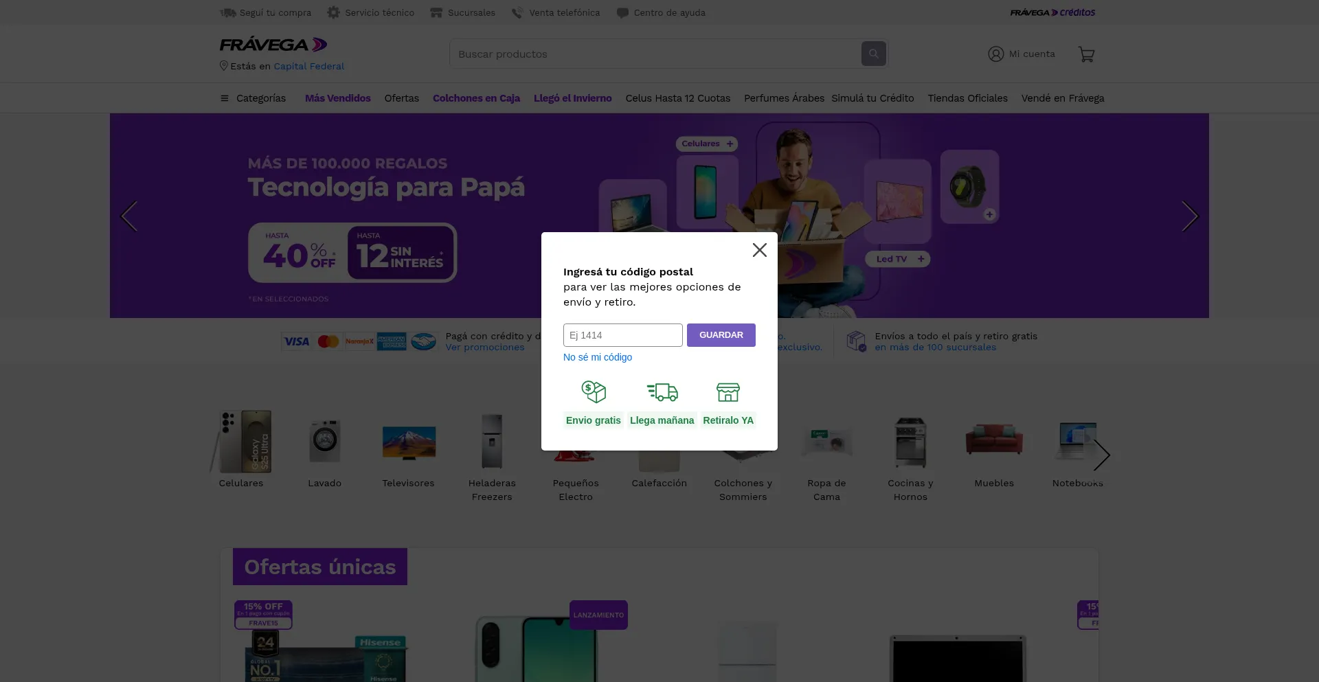 Website screenshot of Fravega.com.ar
