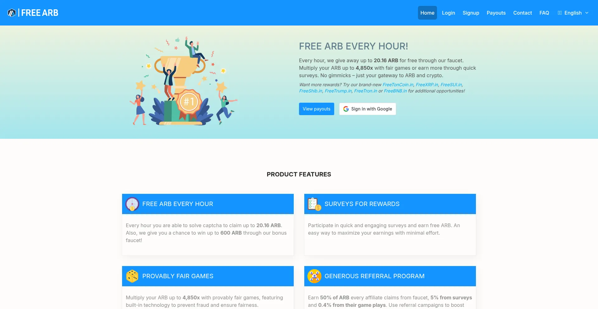 Website screenshot of Freearb.in
