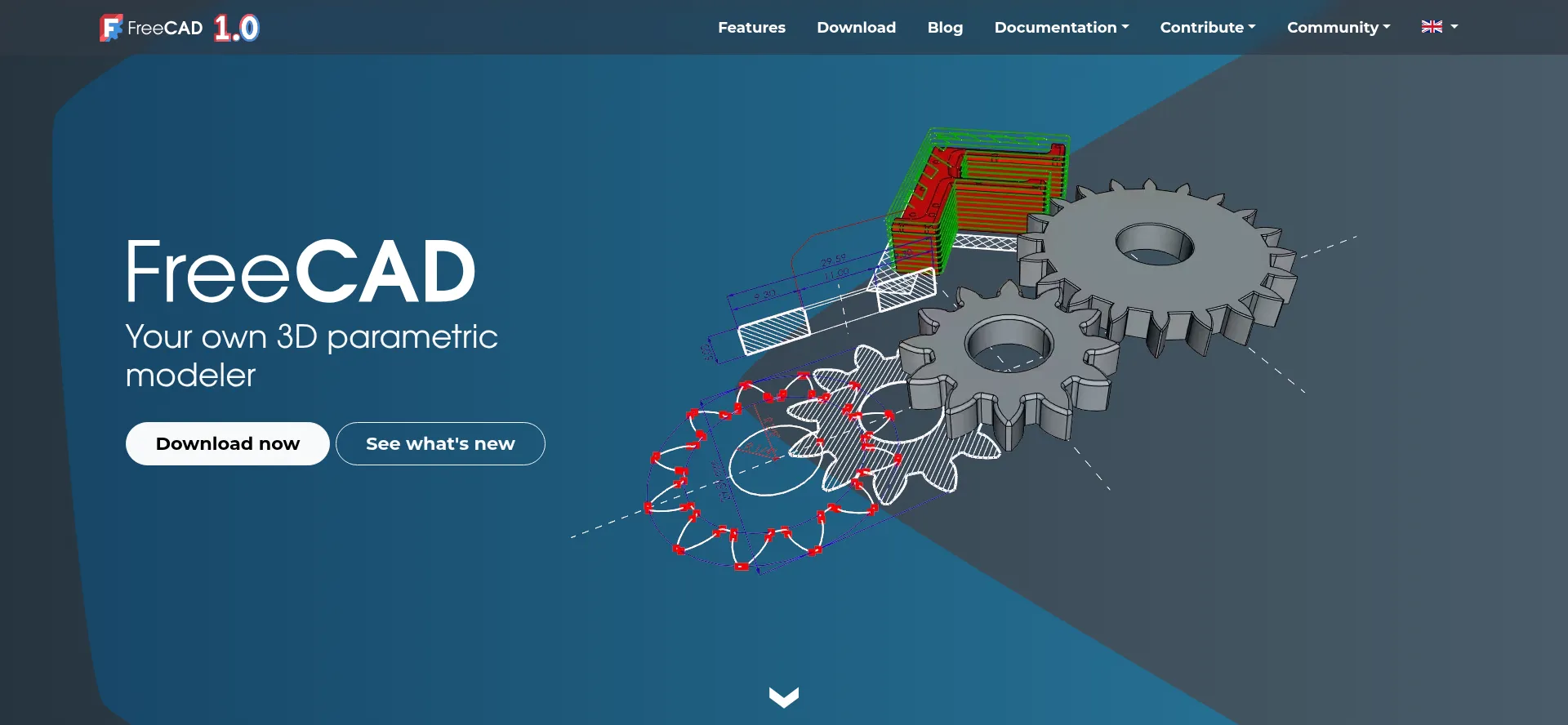 Website screenshot of Freecad.org