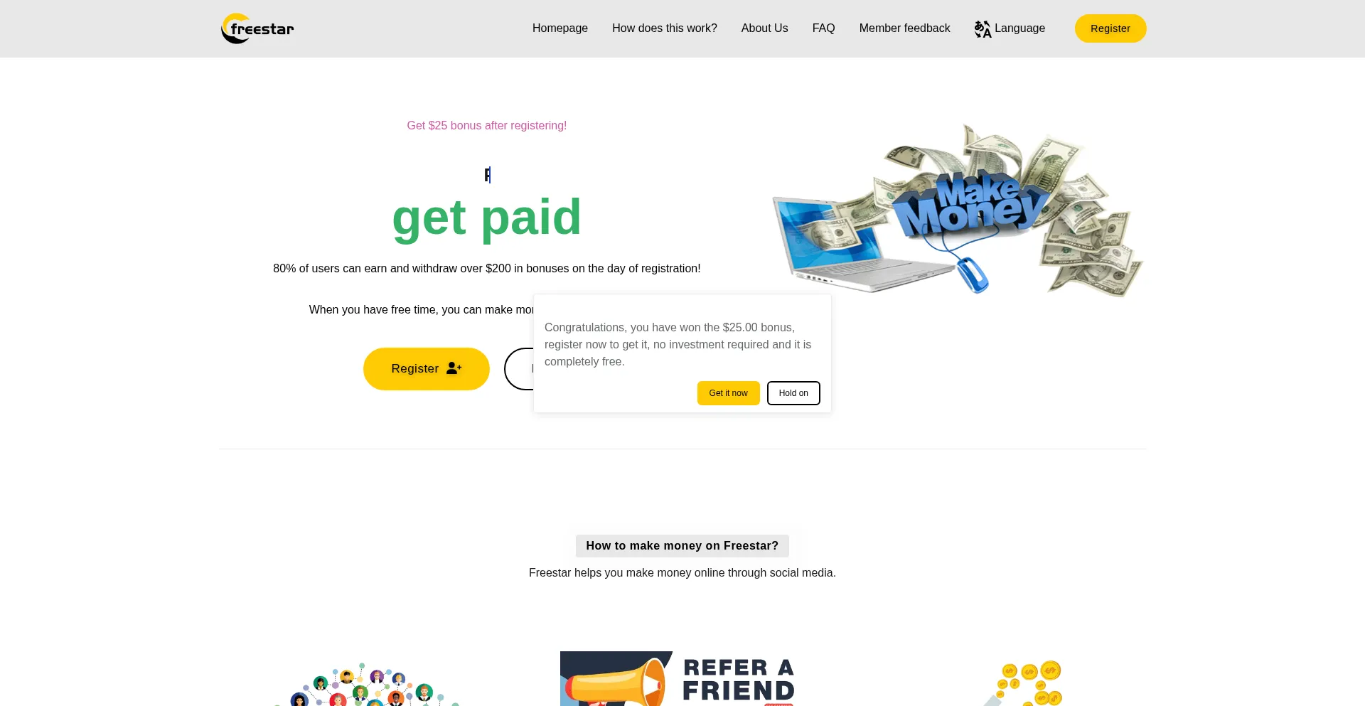 Website screenshot of Freeqnstar.buzz