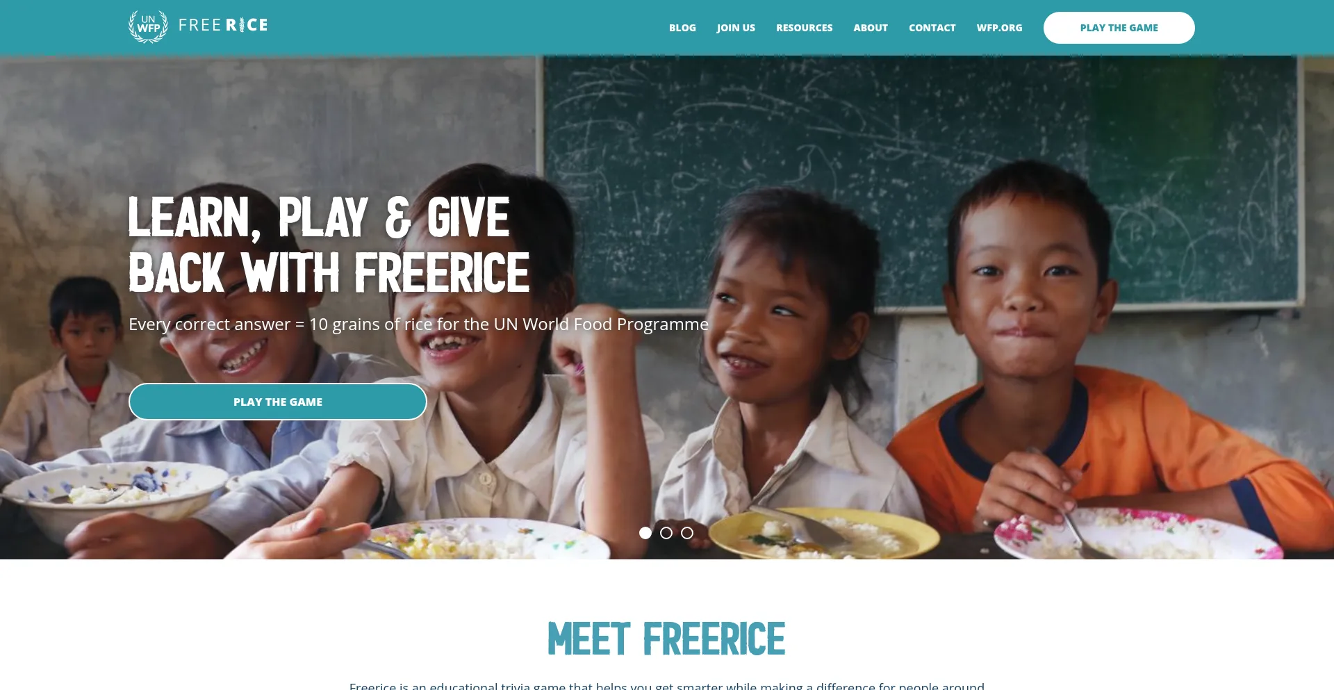 Website screenshot of Freerice.com