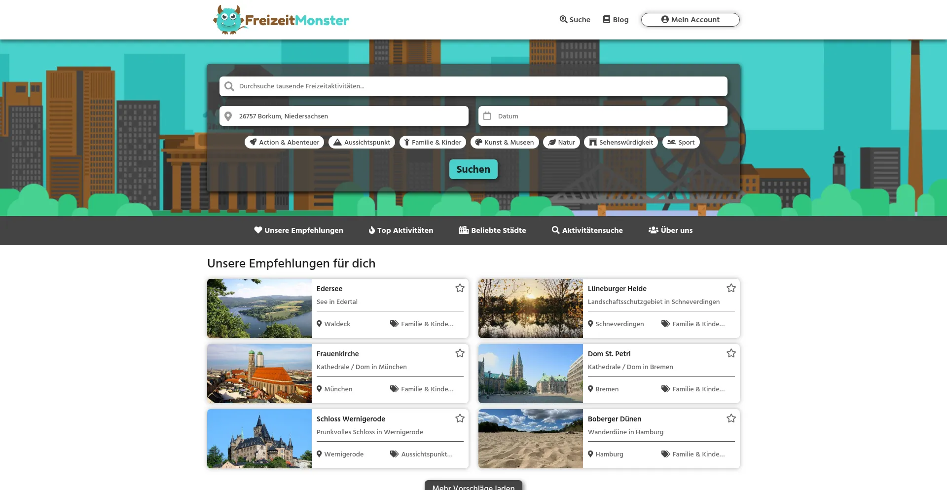 Website screenshot of Freizeitmonster.de