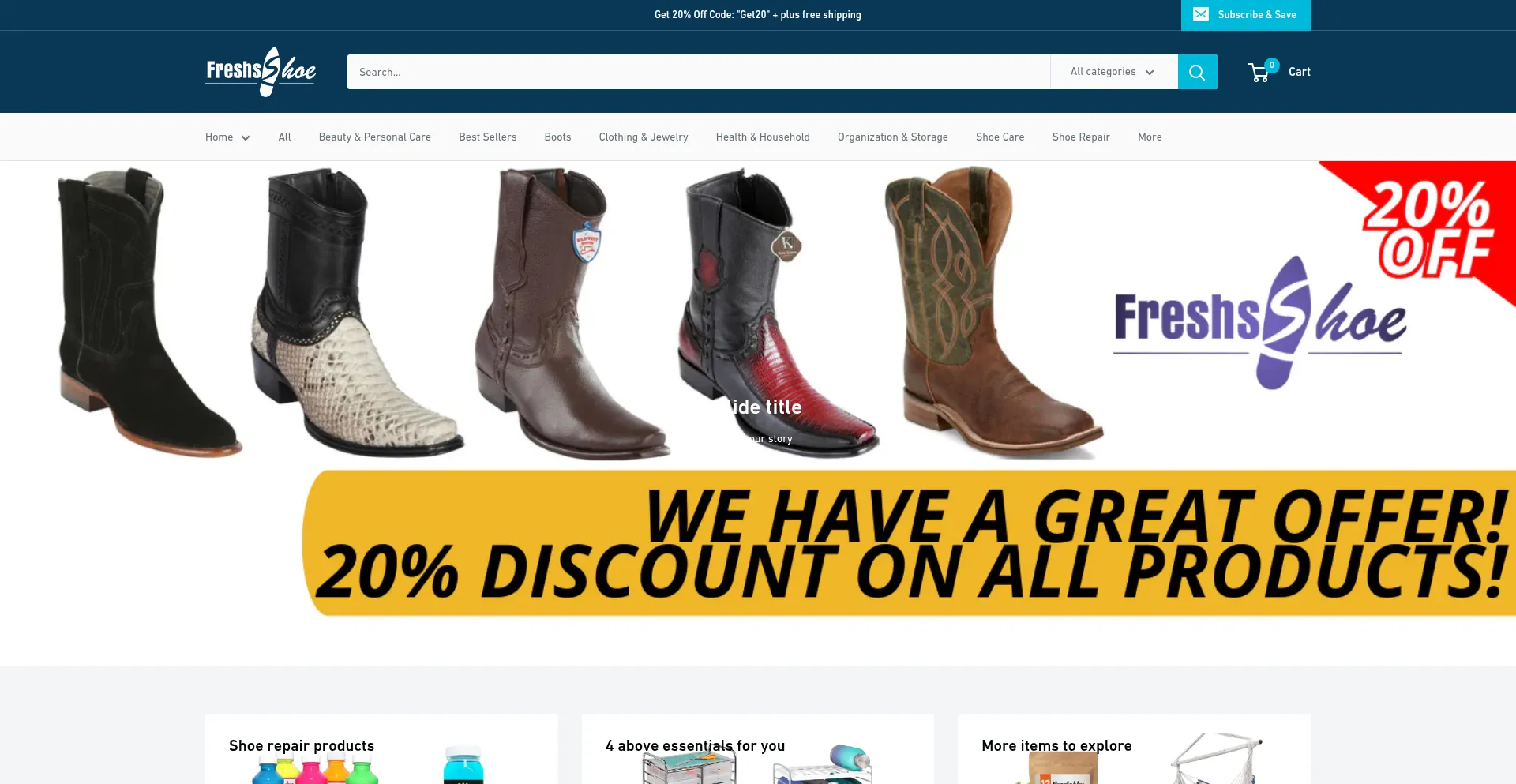 Website screenshot of Freshsshoe.com
