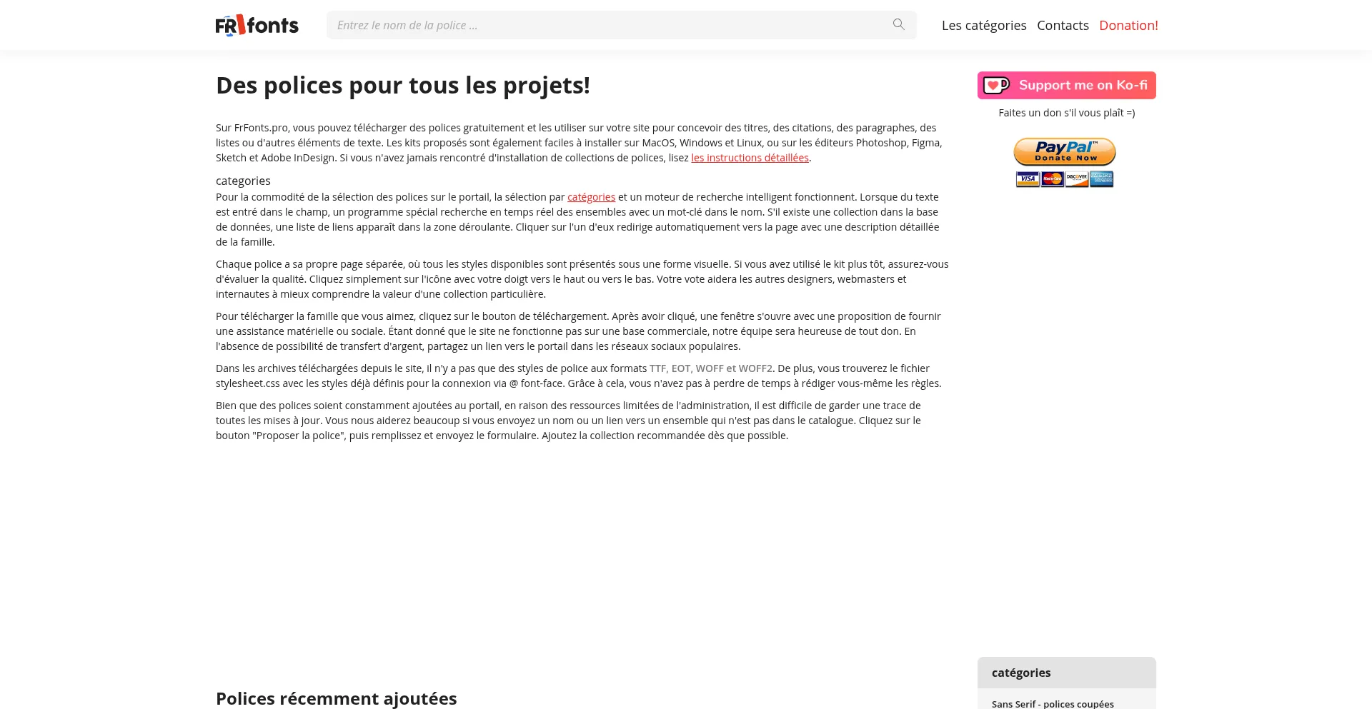 Website screenshot of Frfonts.pro