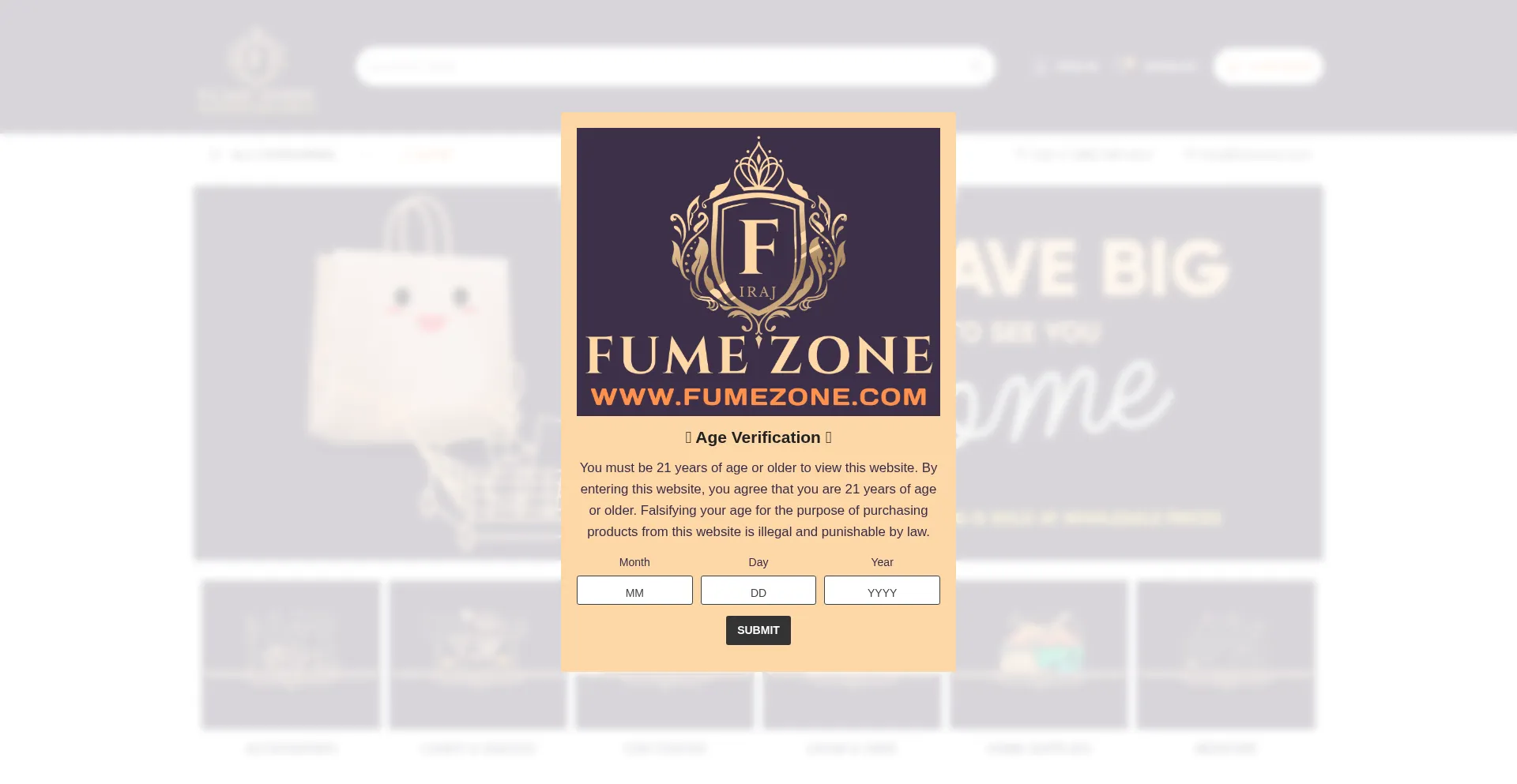 Website screenshot of Fumezone.com