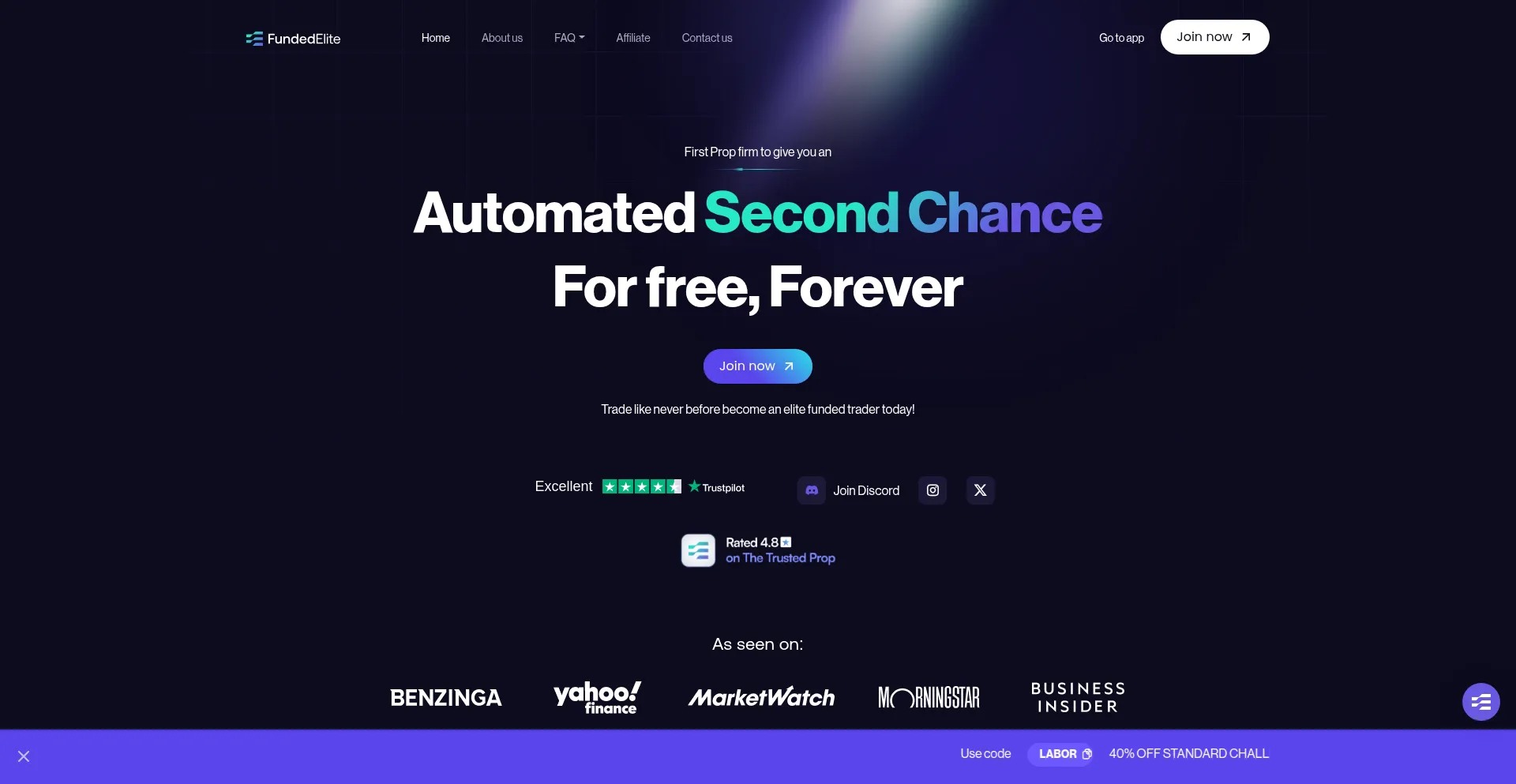 Website screenshot of Fundedelite.com