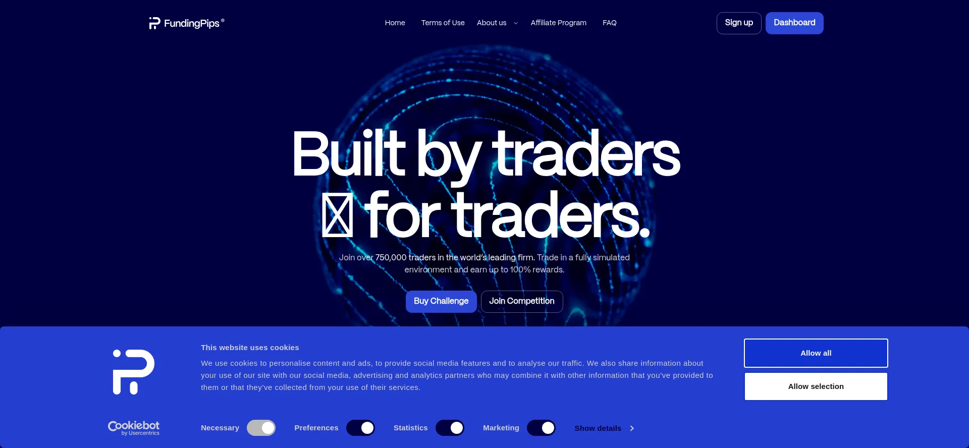 Website screenshot of Fundinpips.com